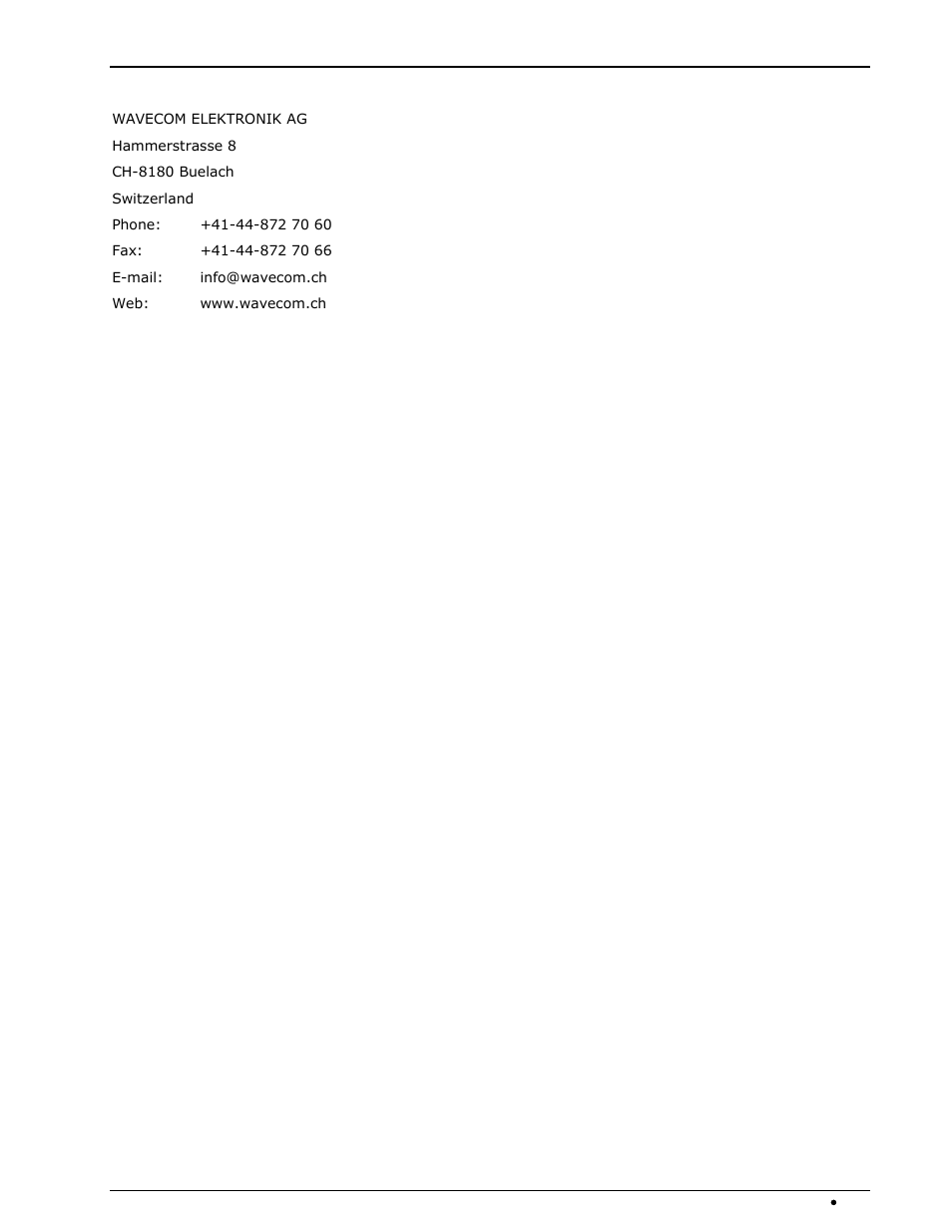 Manufacturer address | Wavecom W-SPECTRA (Automatic Monitoring System) V1.1.0 User Manual | Page 277 / 292