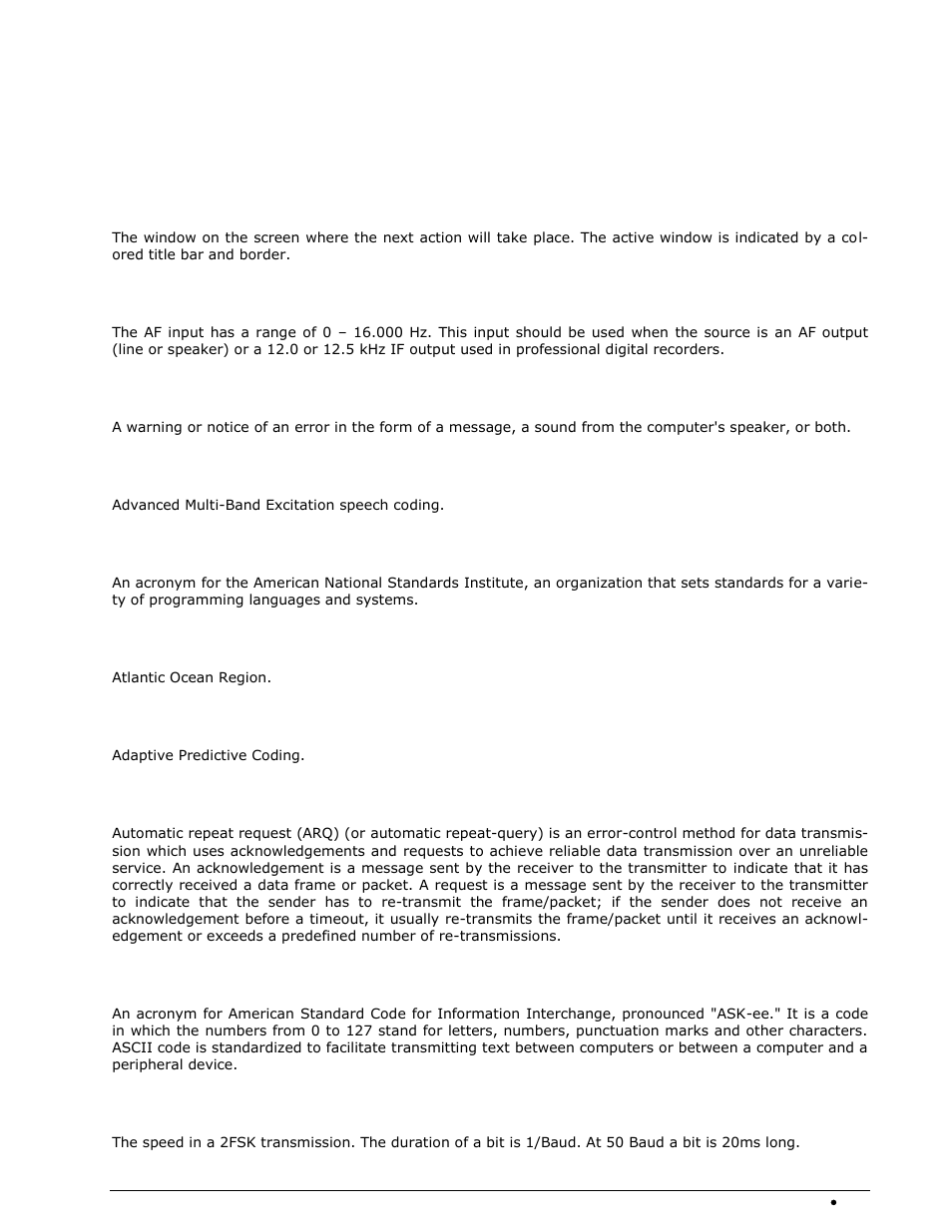 Glossary of terms | Wavecom W-SPECTRA (Automatic Monitoring System) V1.1.0 User Manual | Page 279 / 292