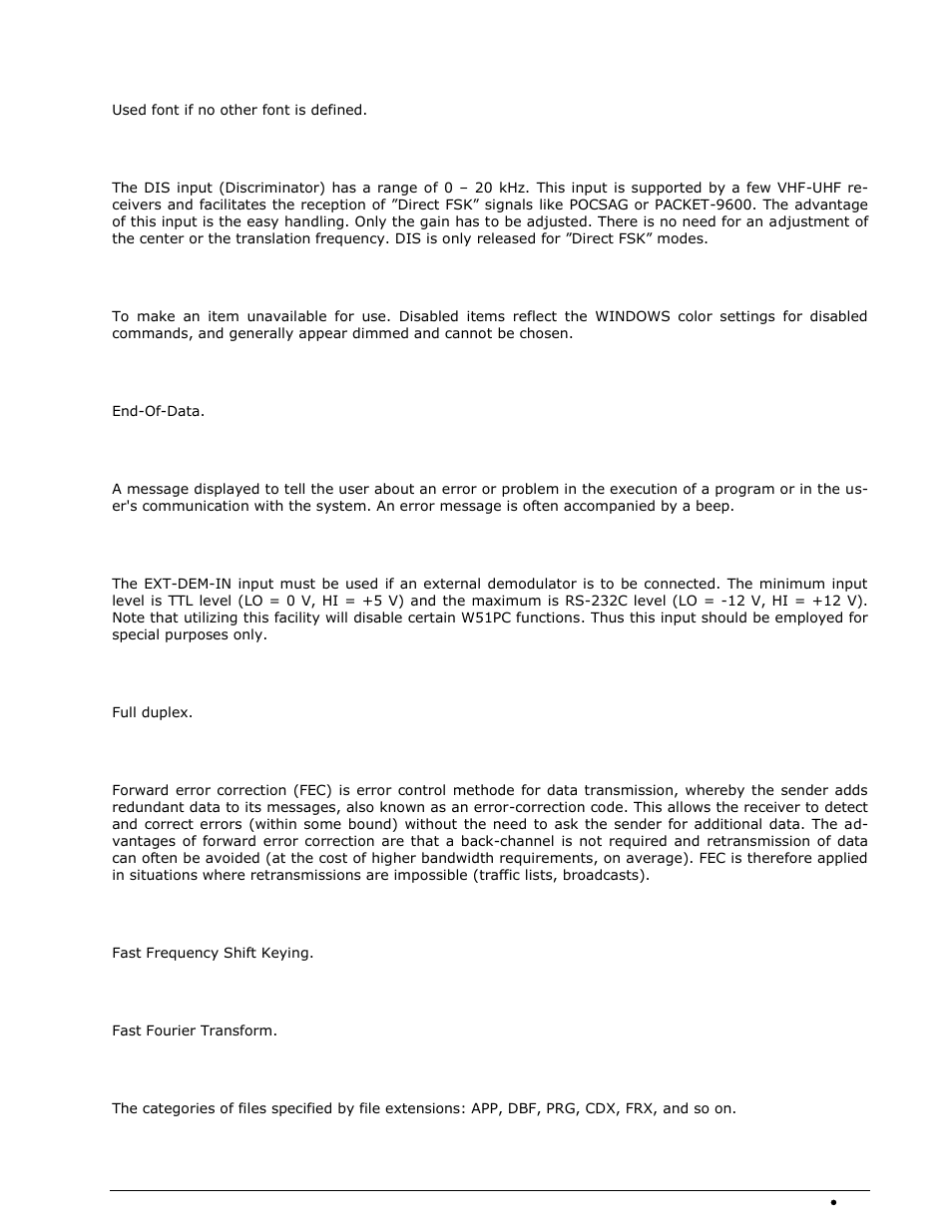 Default font, Disable, Error message | Ext-dem-in, Ffsk, File type | Wavecom W-SPECTRA (Automatic Monitoring System) V1.1.0 User Manual | Page 281 / 292