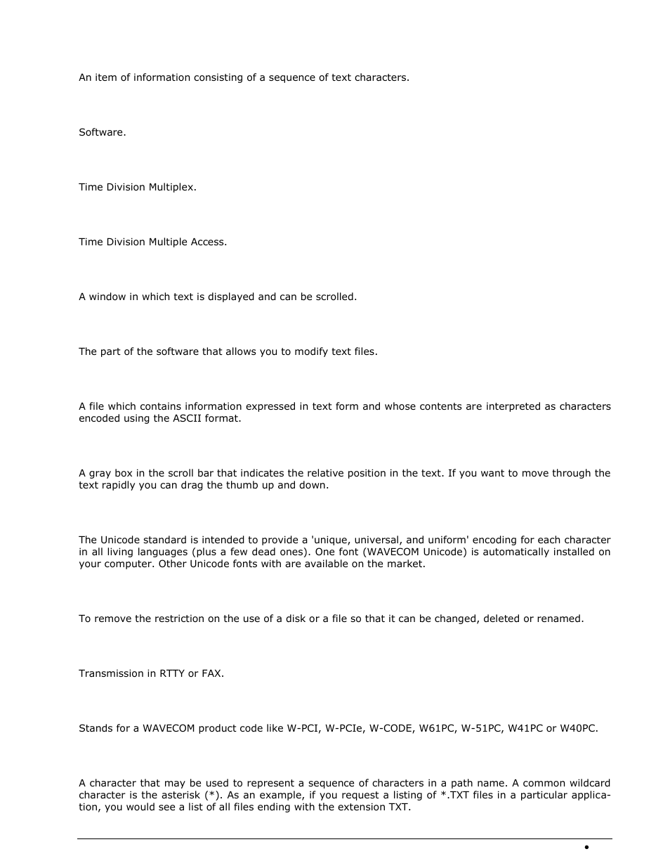 String, Tdma, Text editing window | Text editor, Text file, Thumb, Unicode font, Unlock, Utility, W-[xx | Wavecom W-SPECTRA (Automatic Monitoring System) V1.1.0 User Manual | Page 287 / 292