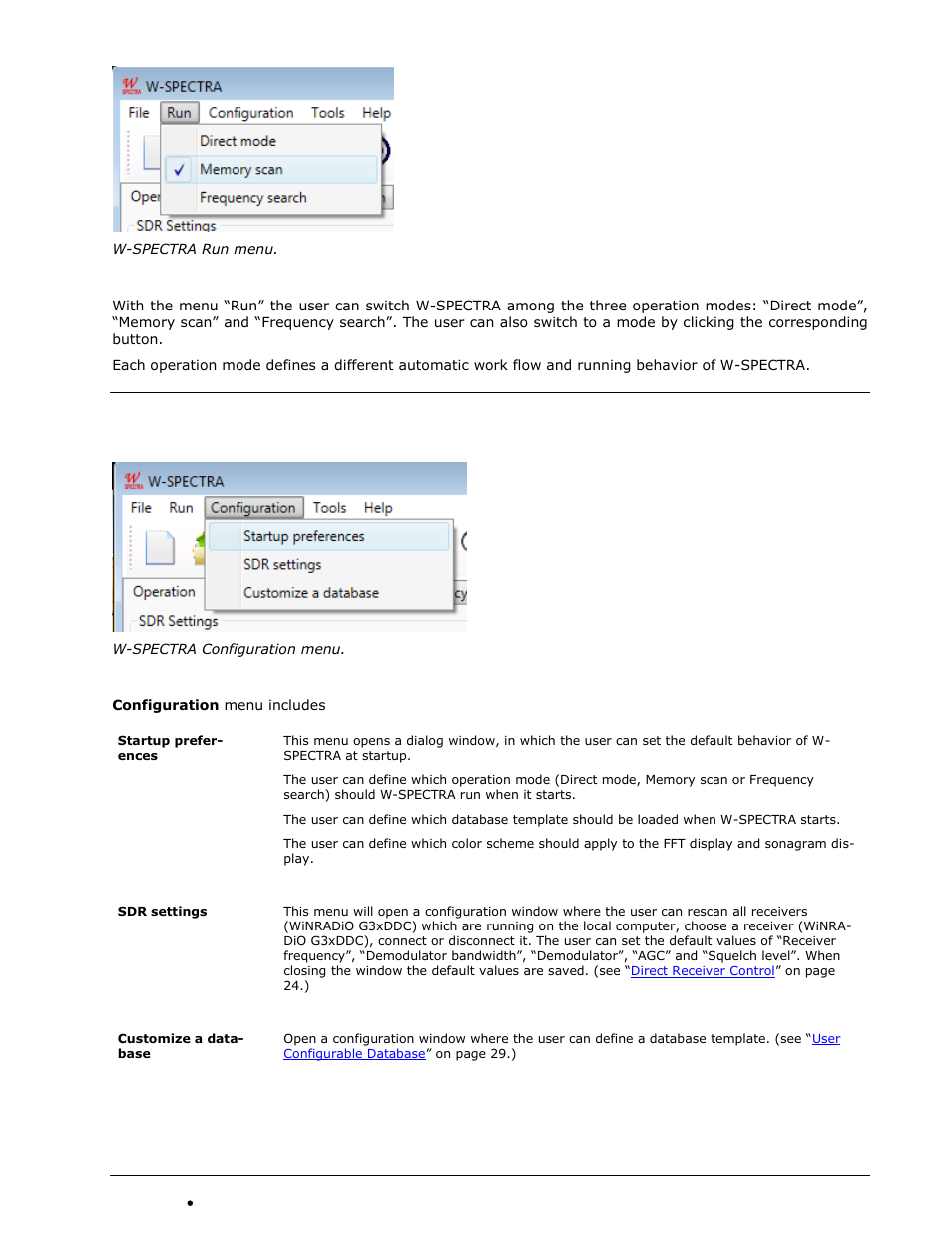 Configuration menu | Wavecom W-SPECTRA (Automatic Monitoring System) V1.1.0 User Manual | Page 29 / 292