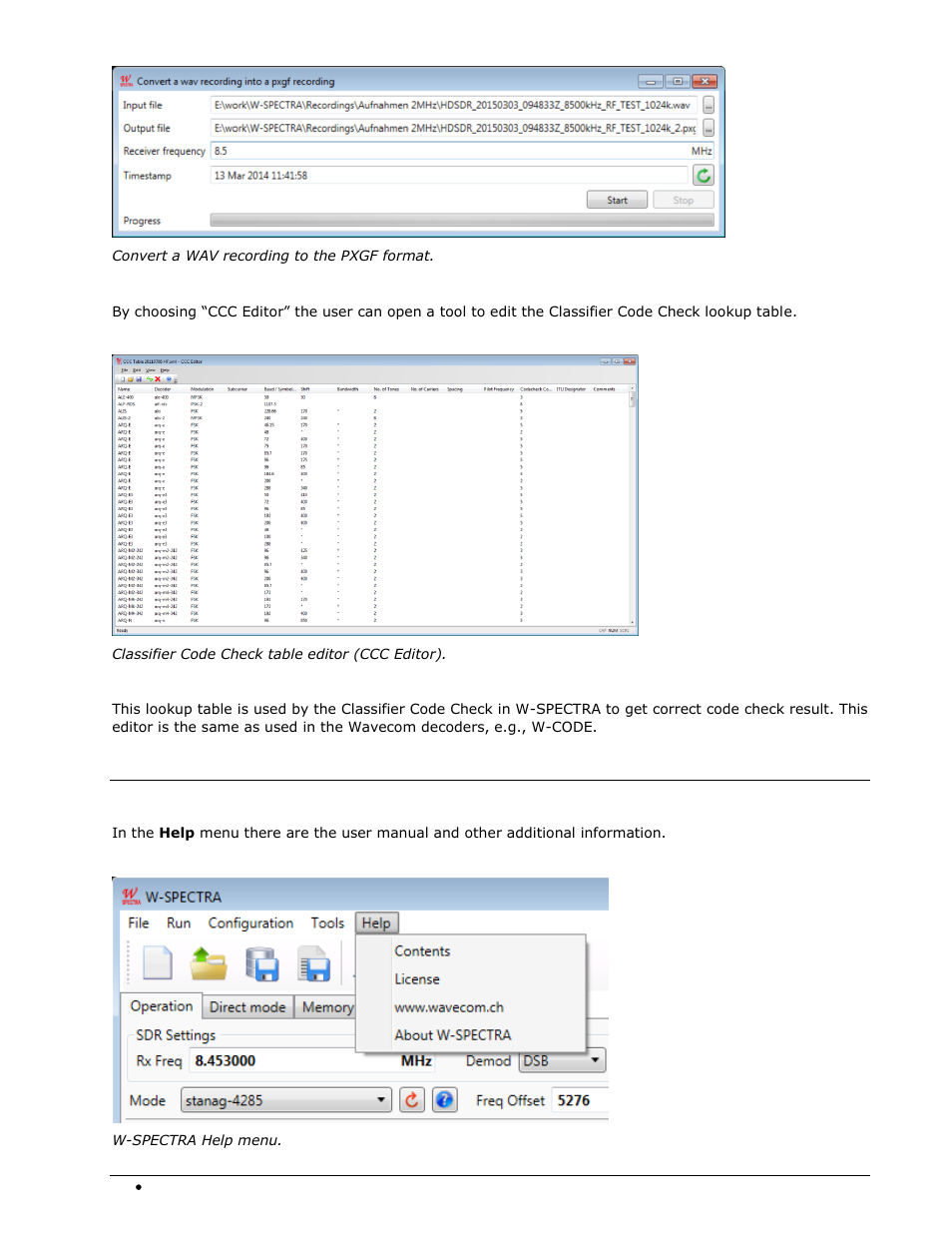 Help menu | Wavecom W-SPECTRA (Automatic Monitoring System) V1.1.0 User Manual | Page 32 / 292
