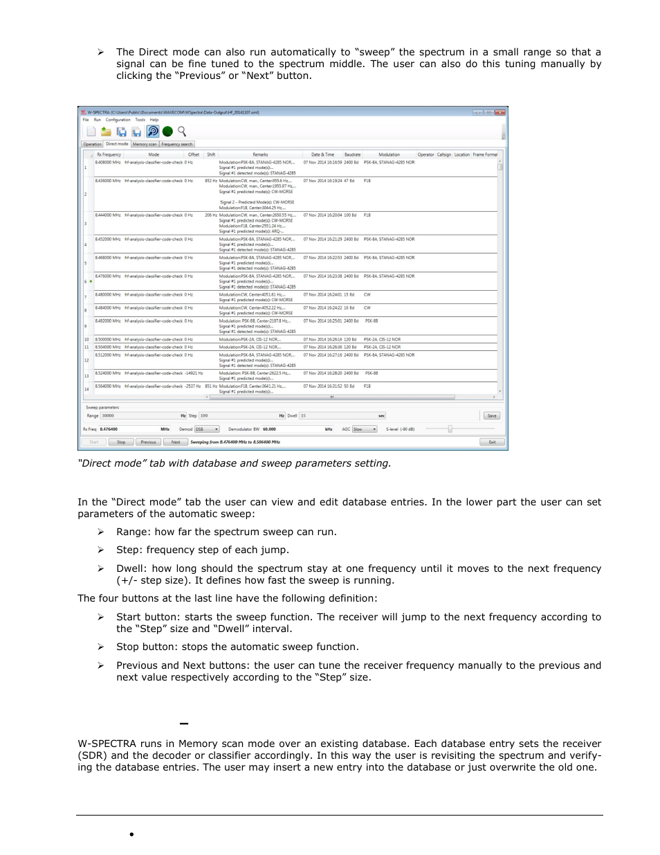 Memory scan – revisit and verify the spectrum | Wavecom W-SPECTRA (Automatic Monitoring System) V1.1.0 User Manual | Page 41 / 292