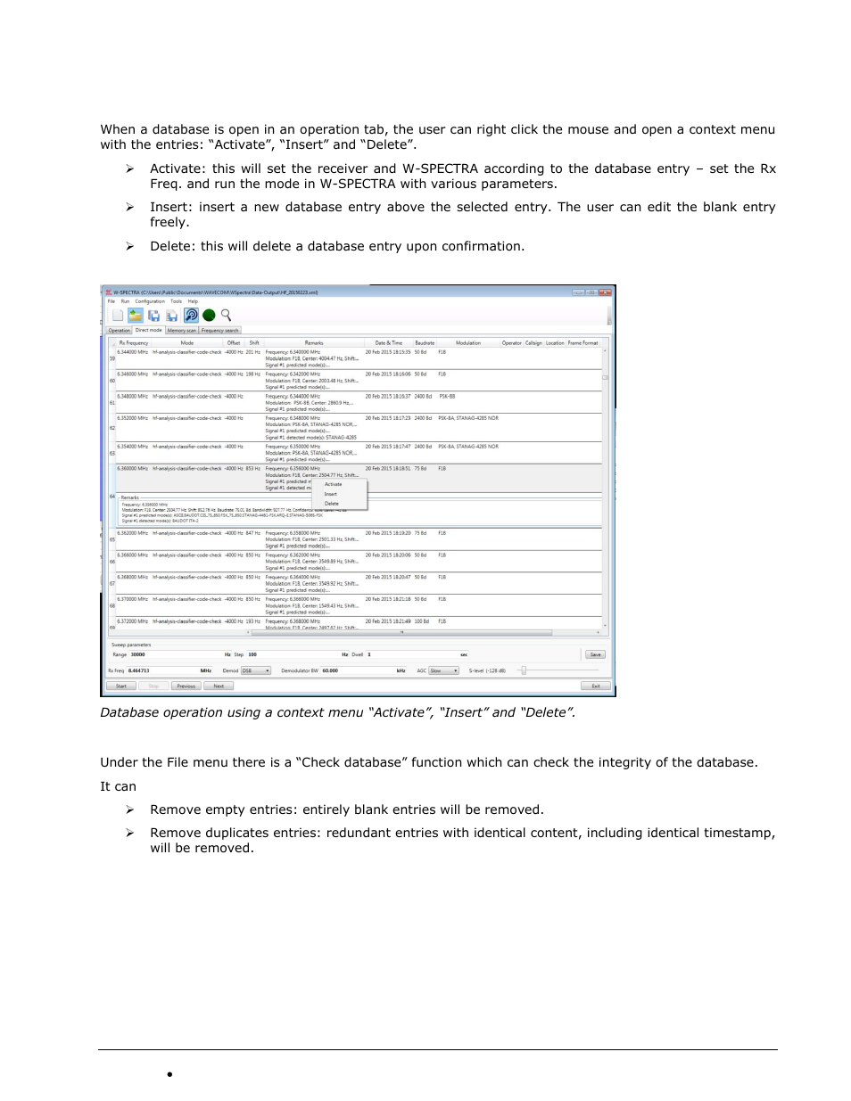 Database operations and integrity check, E 35.) | Wavecom W-SPECTRA (Automatic Monitoring System) V1.1.0 User Manual | Page 45 / 292