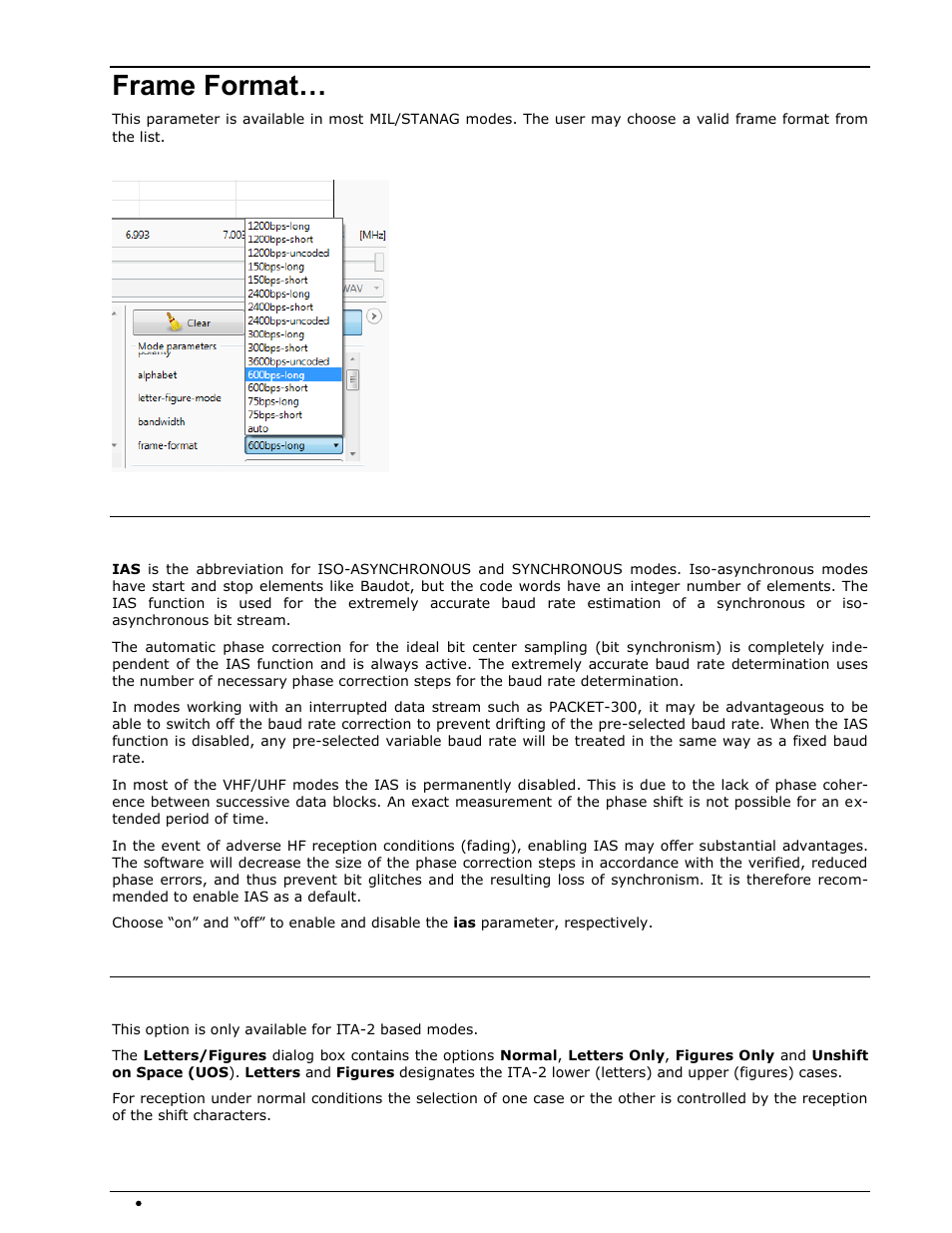 Frame format, Letters/figures | Wavecom W-SPECTRA (Automatic Monitoring System) V1.1.0 User Manual | Page 54 / 292