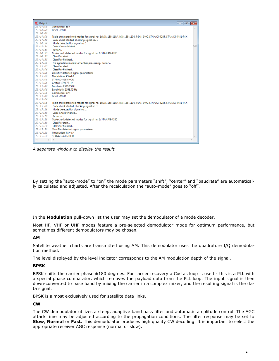 Auto, Modulation | Wavecom W-SPECTRA (Automatic Monitoring System) V1.1.0 User Manual | Page 57 / 292