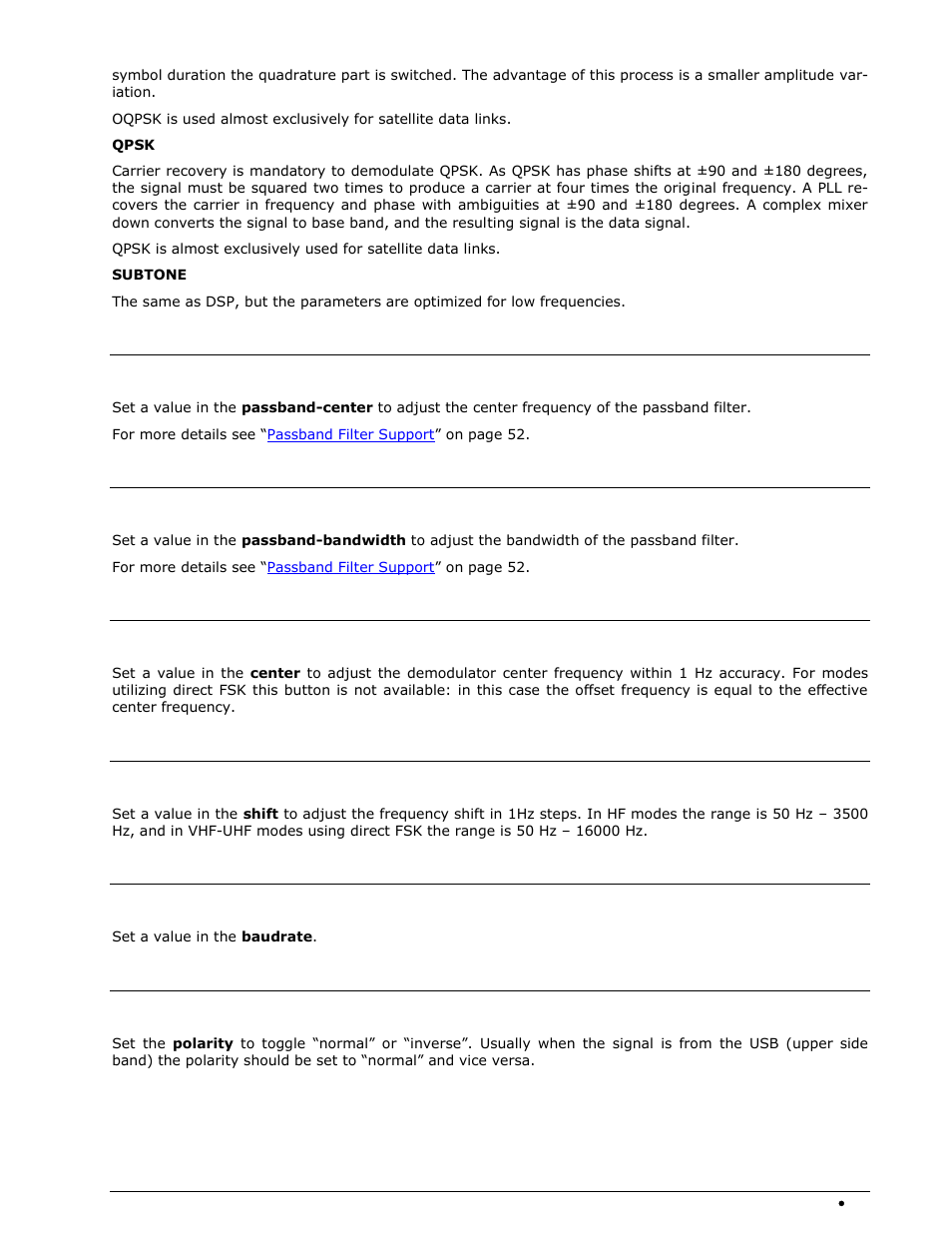 Passband center, Passband bandwidth, Center | Shift, Baudrate, Polarity | Wavecom W-SPECTRA (Automatic Monitoring System) V1.1.0 User Manual | Page 59 / 292