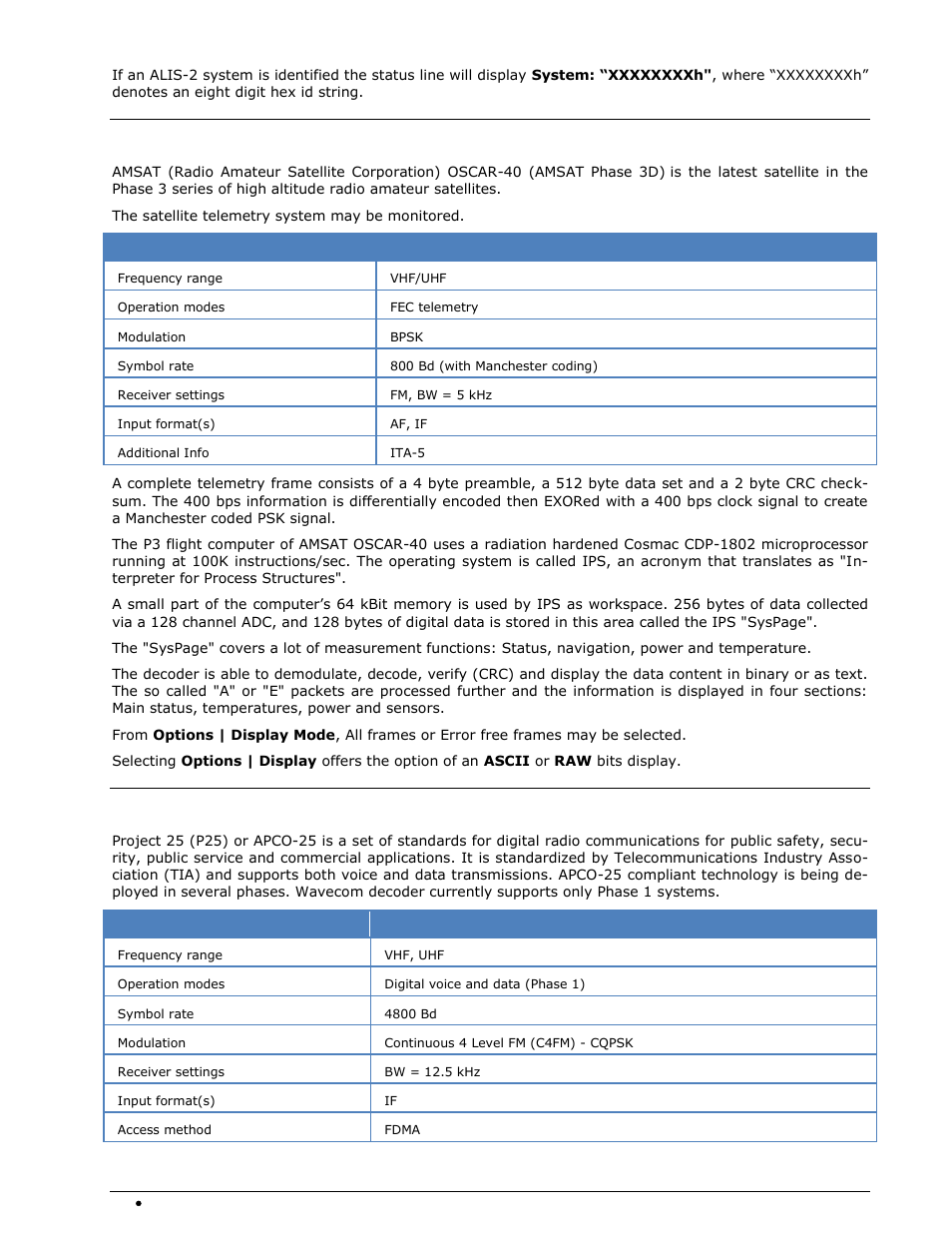 Amsat-p3d, Apco-25 | Wavecom W-SPECTRA (Automatic Monitoring System) V1.1.0 User Manual | Page 70 / 292