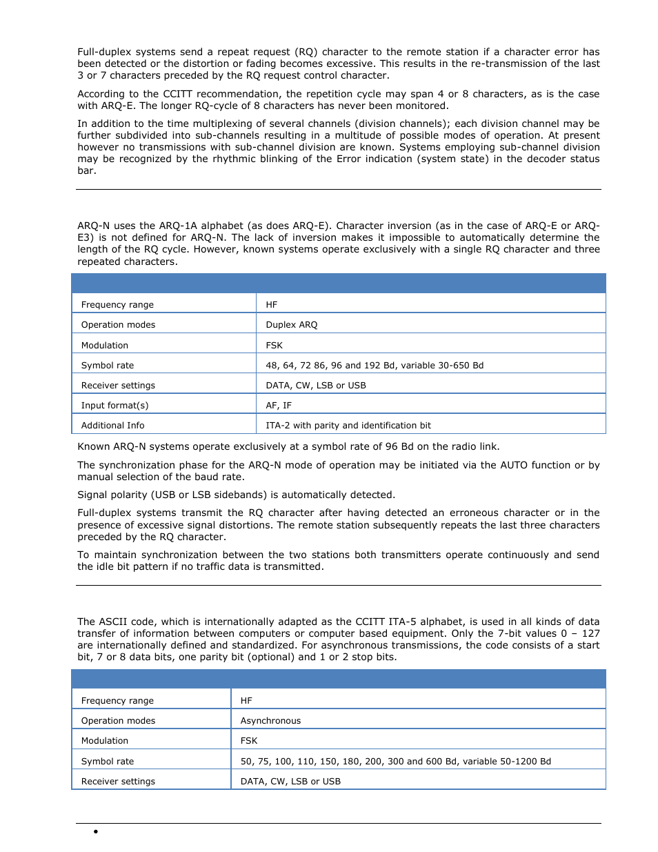 Arq-n, Ascii | Wavecom W-SPECTRA (Automatic Monitoring System) V1.1.0 User Manual | Page 74 / 292