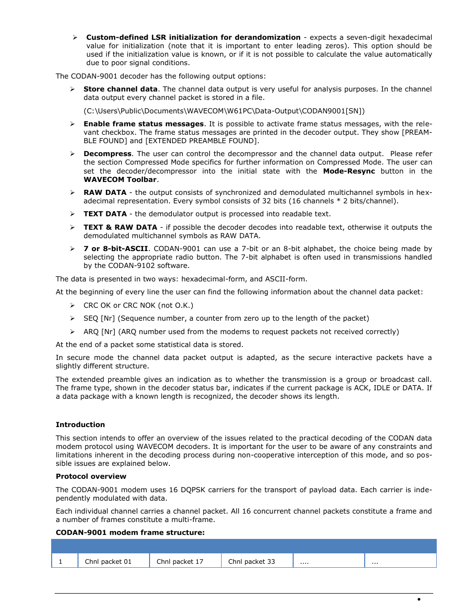 Decoding of codan data modem signals | Wavecom W-SPECTRA (Automatic Monitoring System) V1.1.0 User Manual | Page 93 / 292