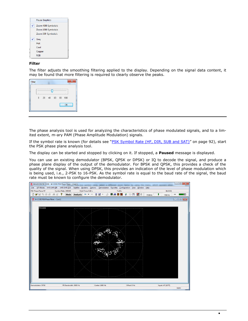Psk phase plane (hf, dir, sub and sat) | Wavecom W74PC V8.7.0 User Manual | Page 103 / 373