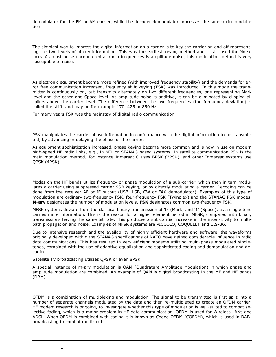 Ask (amplitude shift keying), Fsk (frequency shift keying), Psk (phase shift keying) | M-ary-fsk (mfsk), m-ary-psk (mpsk), Ofdm (orthogonal frequency division modulation) | Wavecom W74PC V8.7.0 User Manual | Page 125 / 373