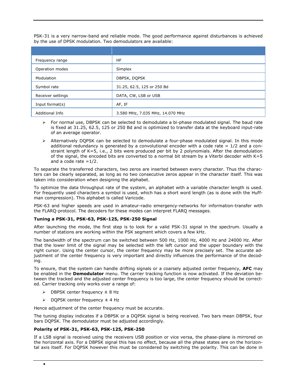 Psk-31, psk-63, psk-125, psk-250 | Wavecom W74PC V8.7.0 User Manual | Page 232 / 373