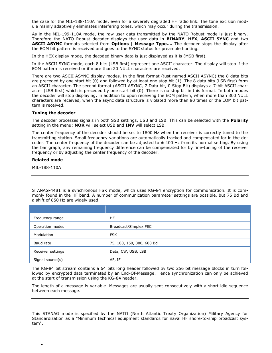 Stanag-4481-fsk, Stanag-4481-psk | Wavecom W74PC V8.7.0 User Manual | Page 256 / 373