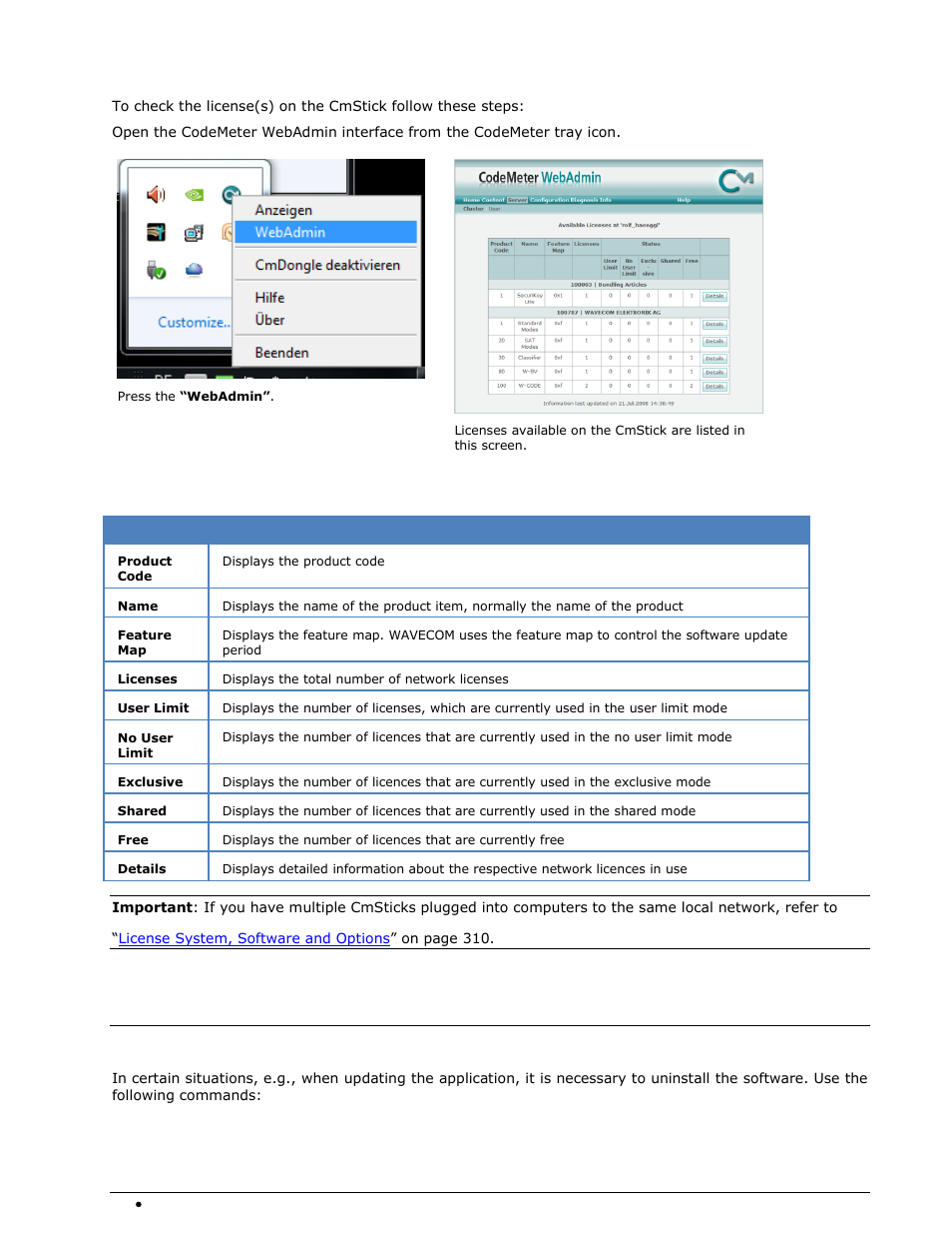 Software uninstall, W-code license checking | Wavecom W74PC V8.7.0 User Manual | Page 28 / 373