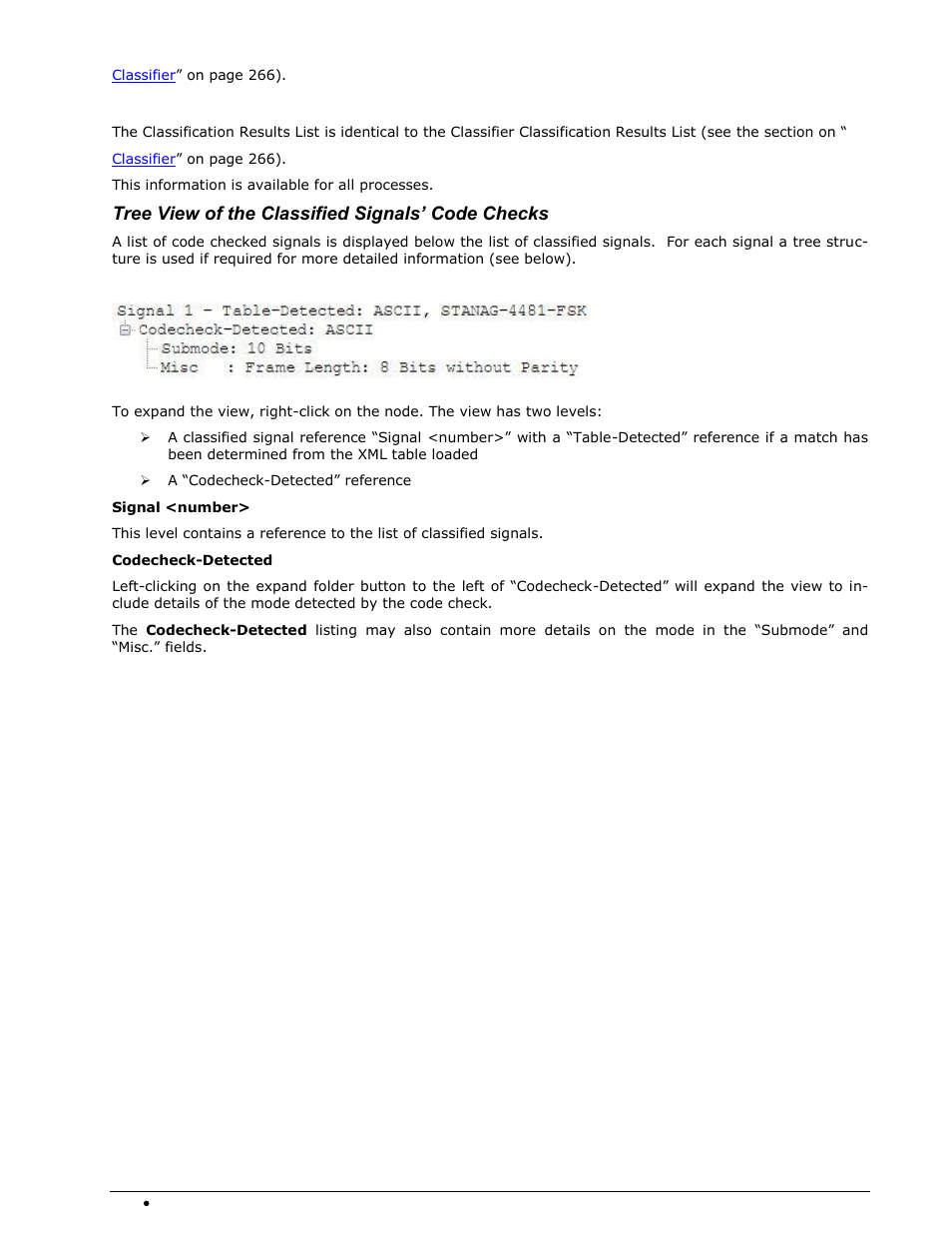 Classification results list, Tree view of the classified signals’ code checks | Wavecom W74PC V8.7.0 User Manual | Page 286 / 373