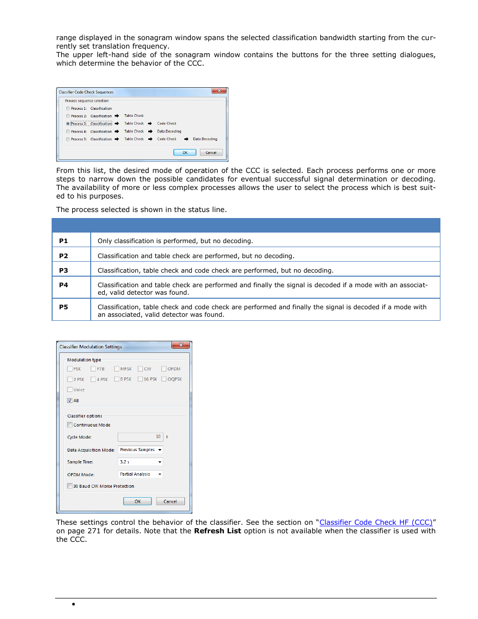 Classifier code check sequences, Classifier modulation settings | Wavecom W74PC V8.7.0 User Manual | Page 290 / 373