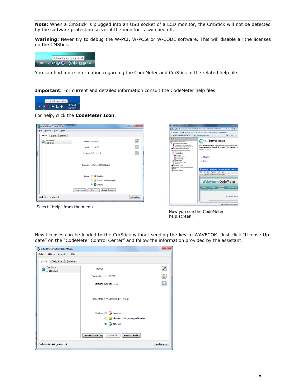 Codemeter and cmstick user guide (help), License update for codemeter and cmstick | Wavecom W74PC V8.7.0 User Manual | Page 321 / 373
