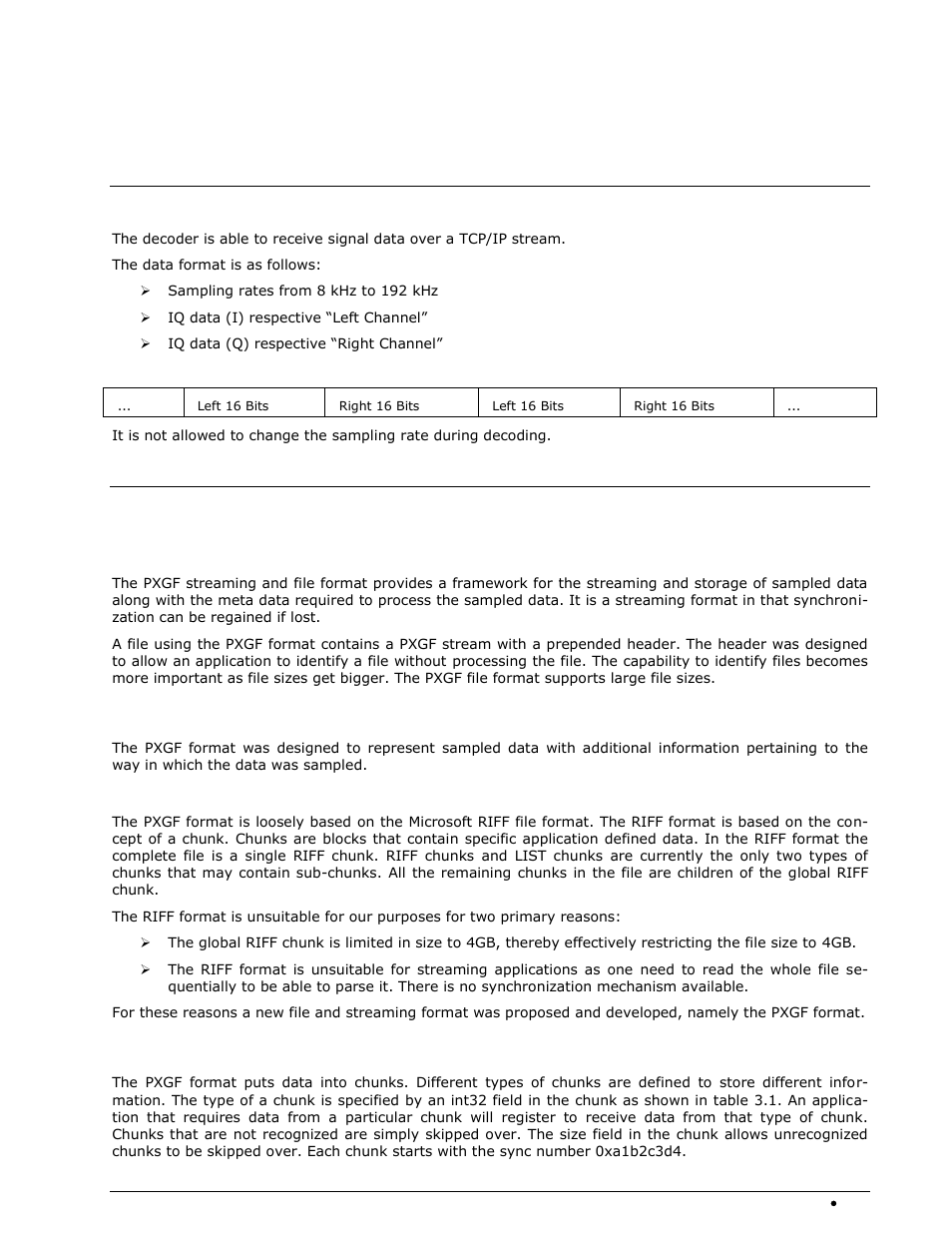 Wavecom data formats, Ip-conf tcp/ip data format, Ip-pxgf tcp/ip data format | Overview, Pxgf description, The pxgf chunk structure | Wavecom W74PC V8.7.0 User Manual | Page 331 / 373