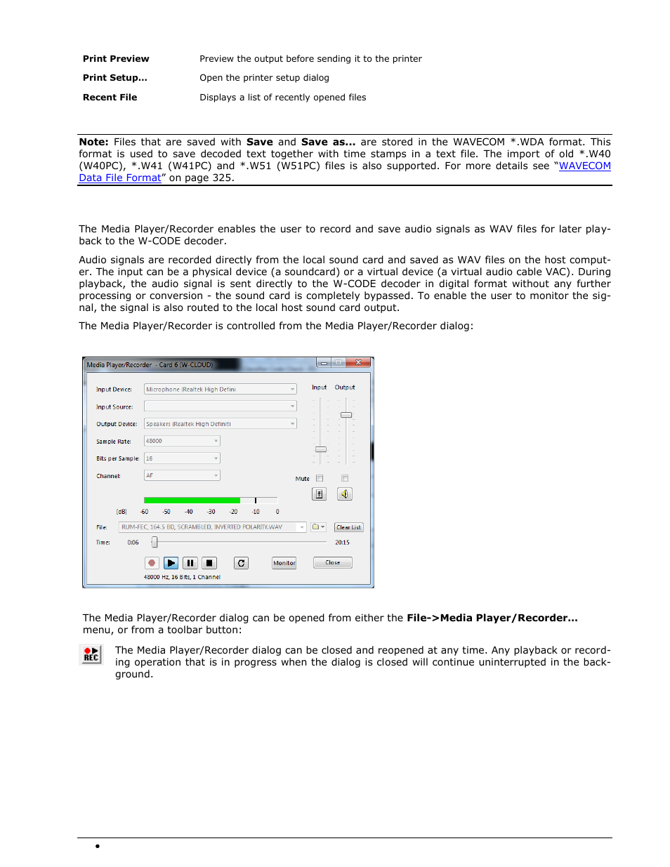 Media player/recorder | Wavecom W74PC V8.7.0 User Manual | Page 36 / 373