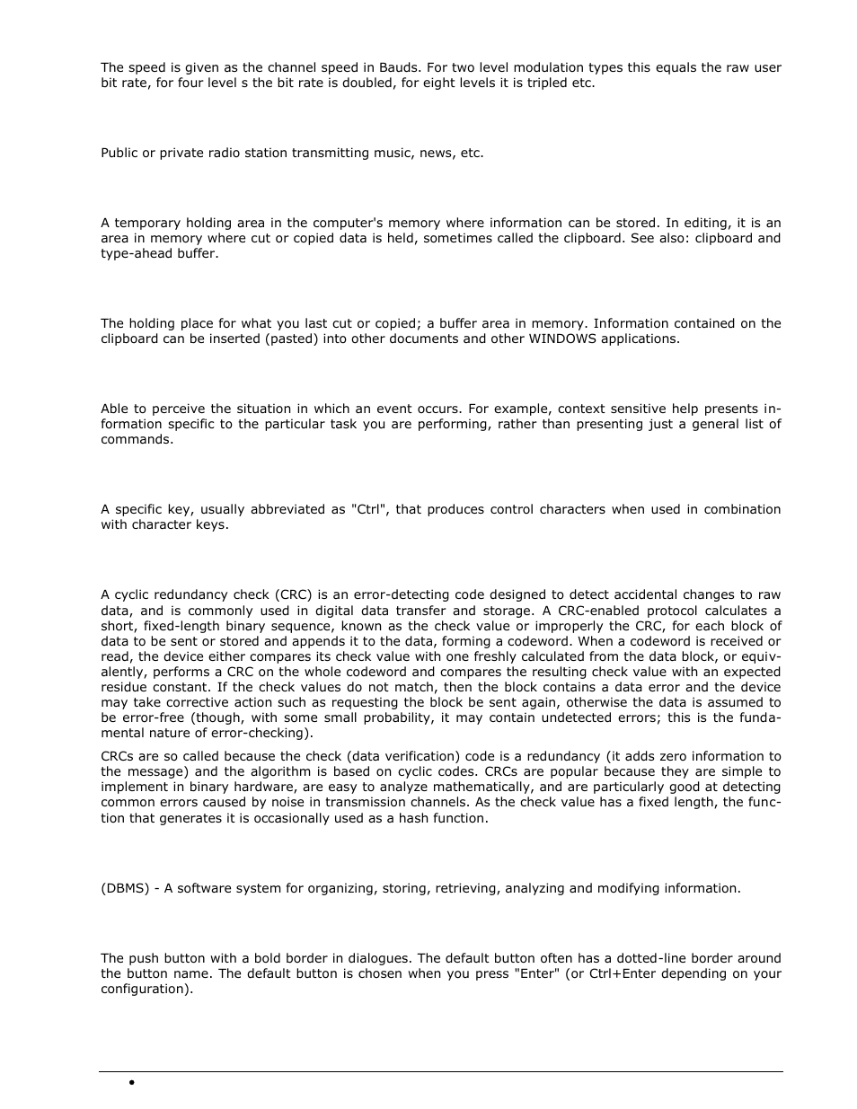 Broadcast, Buffer, Clipboard | Context sensitive, Control key, Database management system, Default button | Wavecom W74PC V8.7.0 User Manual | Page 360 / 373