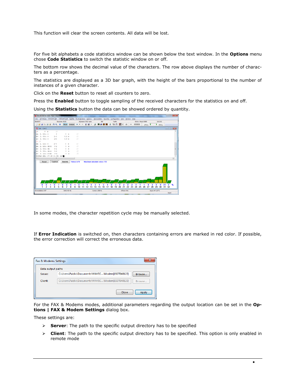 Clear screen, Code statistics, Cycle | Error indication, Fax & modems settings | Wavecom W74PC V8.7.0 User Manual | Page 49 / 373