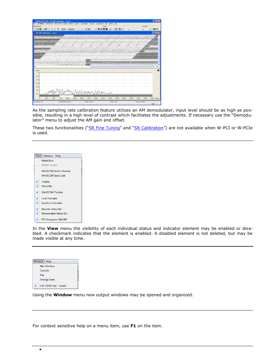 View menu, Window menu, Help menu | Wavecom W74PC V8.7.0 User Manual | Page 76 / 373