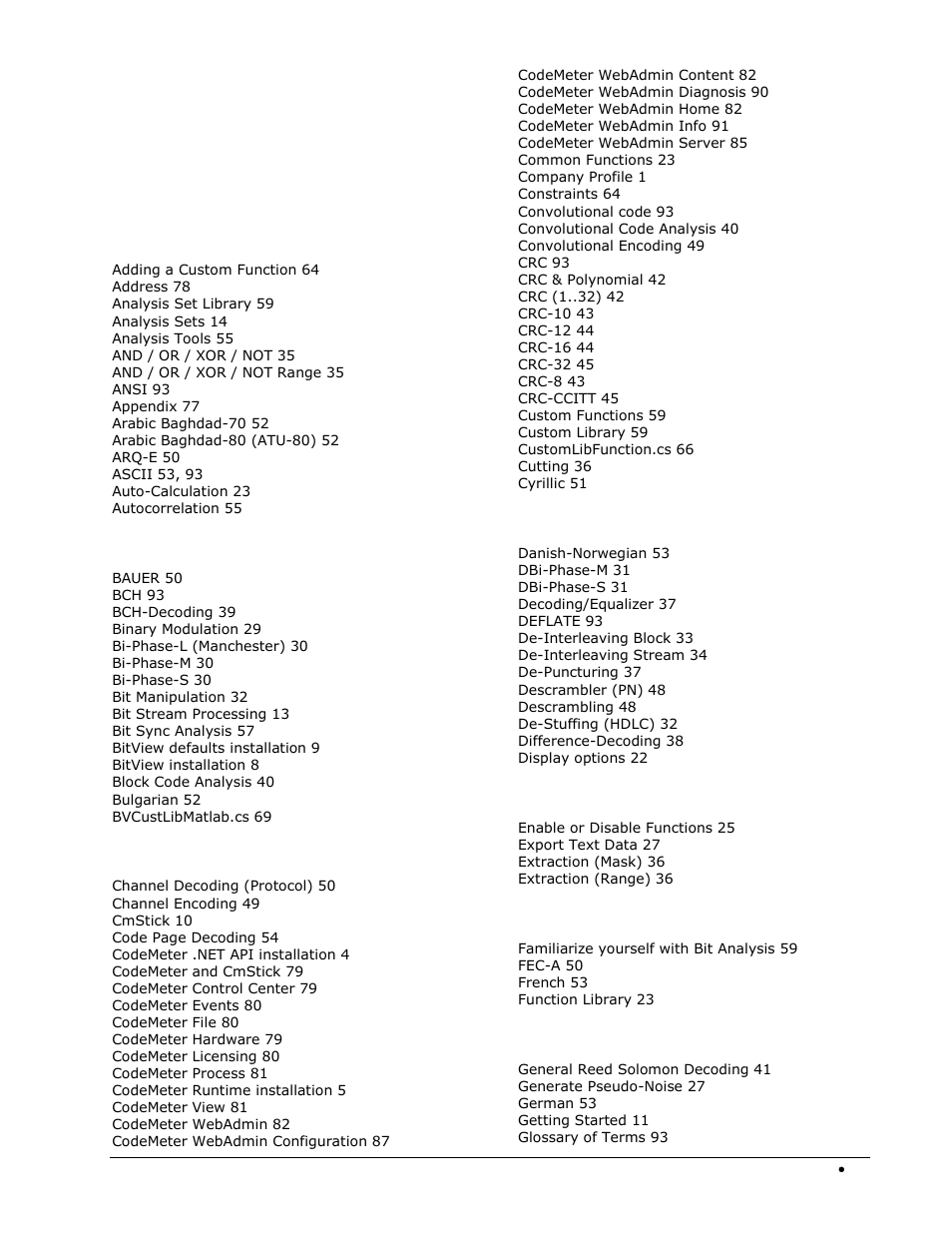 Index | Wavecom W-BitView V2.5.00 User Manual | Page 101 / 102