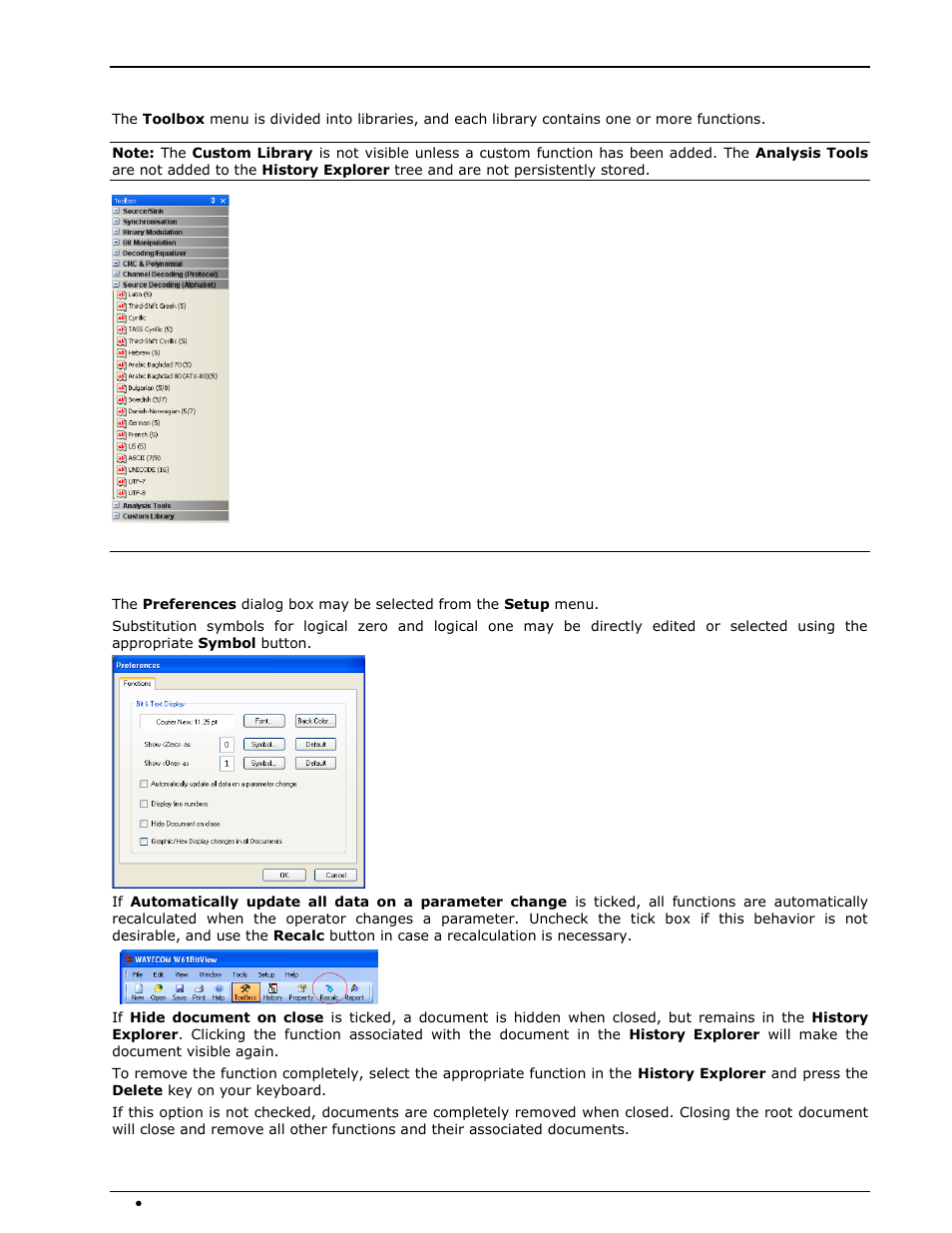 Toolbox window, Preferences | Wavecom W-BitView V2.5.00 User Manual | Page 24 / 102