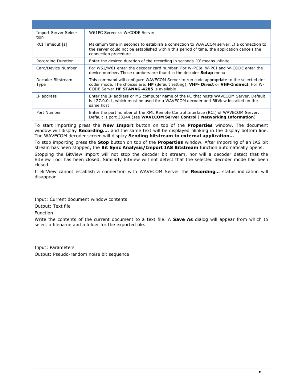Export text data, Generate pseudo-noise | Wavecom W-BitView V2.5.00 User Manual | Page 33 / 102
