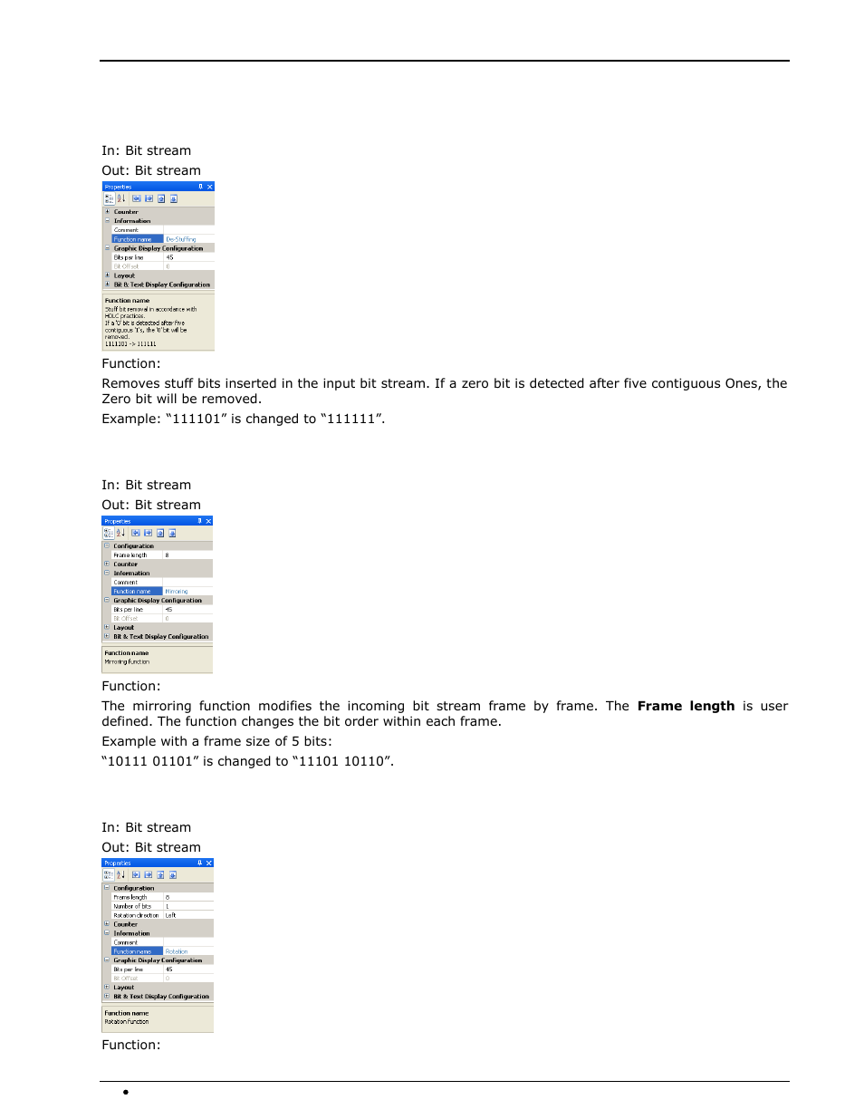 Bit manipulation, De-stuffing (hdlc), Mirroring | Rotation | Wavecom W-BitView V2.5.00 User Manual | Page 38 / 102