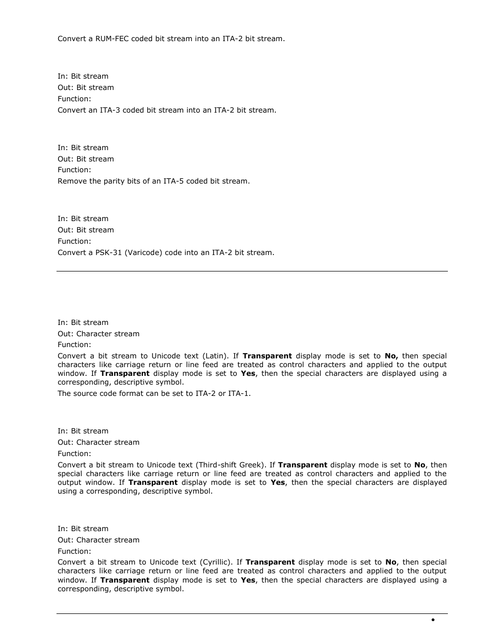 Ita-3 (m.342), Ita-5, Psk-31 (varicode) | Source decoding (alphabet), Latin, Third-shift greek, Cyrillic | Wavecom W-BitView V2.5.00 User Manual | Page 57 / 102