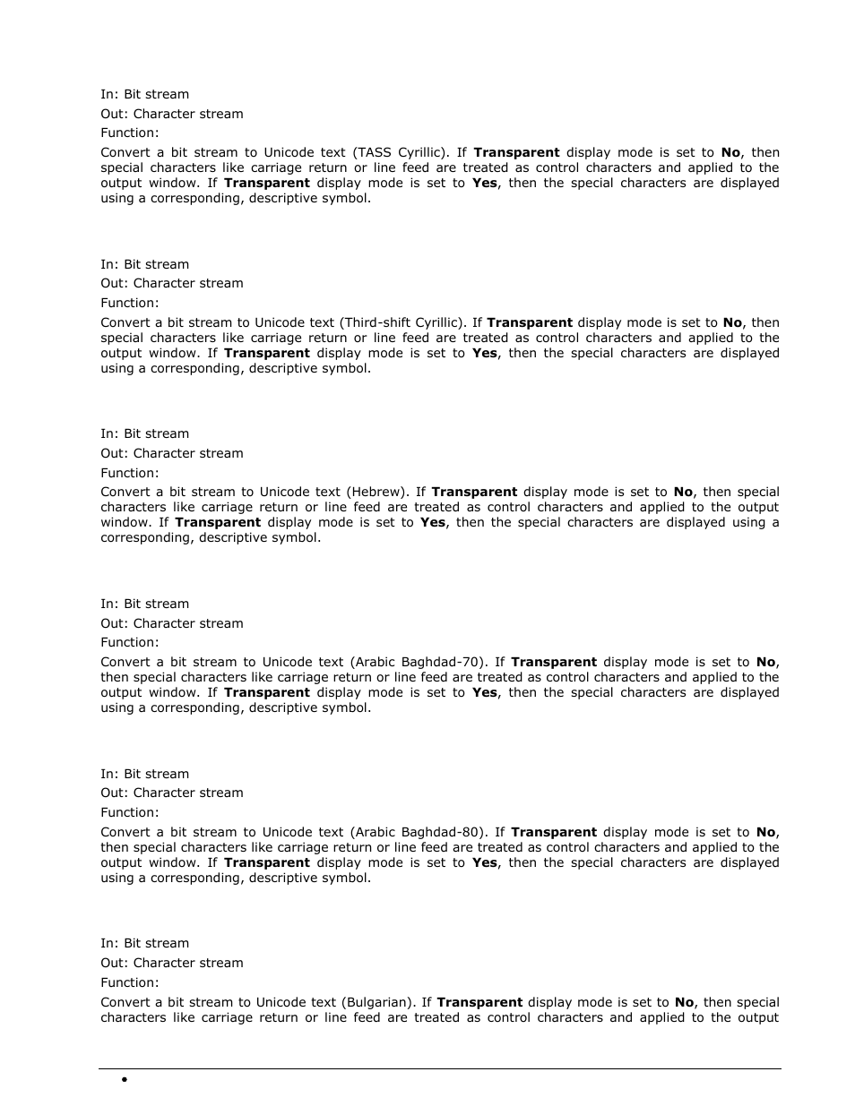 Tass-cyrillic, Third-shift cyrillic, Hebrew | Arabic baghdad-70, Arabic baghdad-80 (atu-80), Bulgarian | Wavecom W-BitView V2.5.00 User Manual | Page 58 / 102