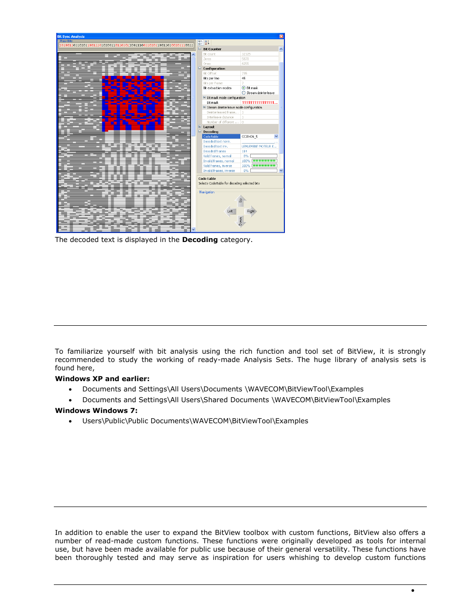 Analysis set library, Familiarize yourself with bit analysis, Custom library | Custom functions | Wavecom W-BitView V2.5.00 User Manual | Page 65 / 102