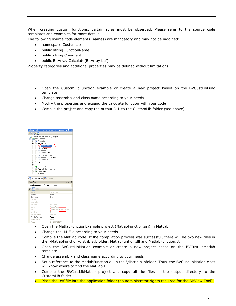 Important notes, Steps to write a custom function in c# .net, Steps to write a custom function with matlab | Wavecom W-BitView V2.5.00 User Manual | Page 71 / 102