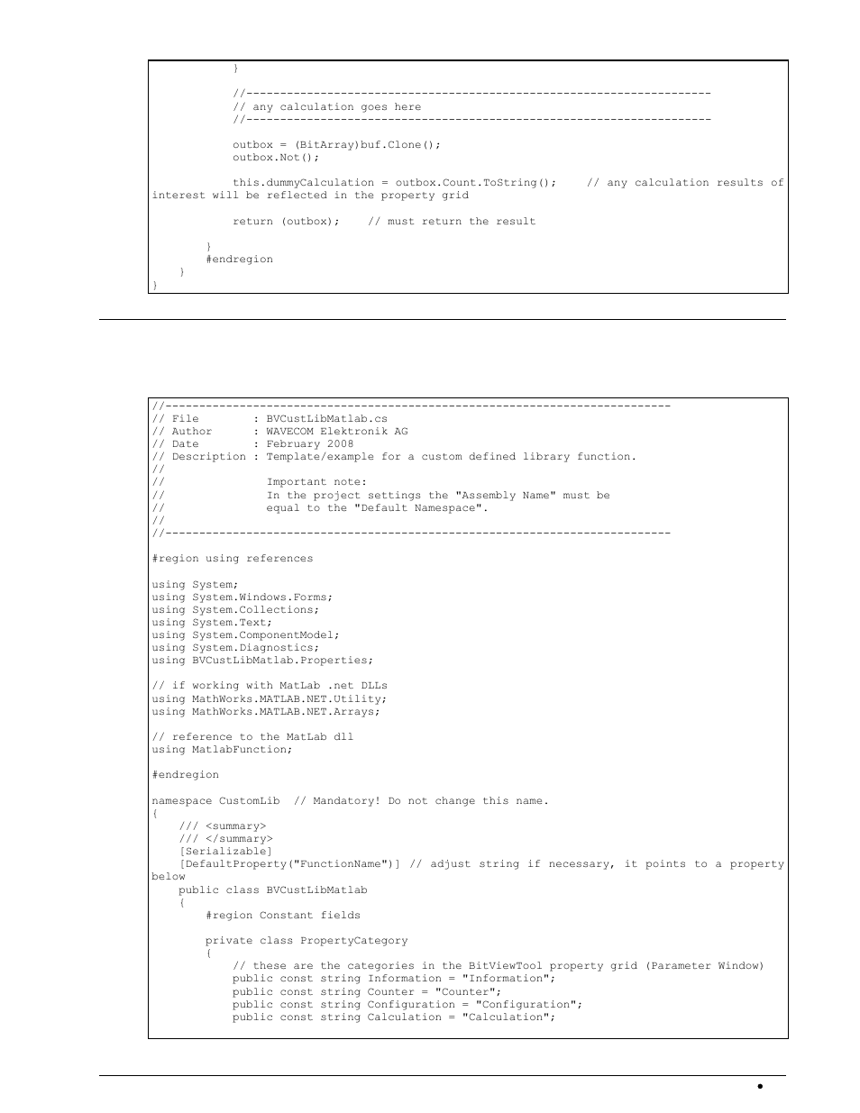 Bvcustlibmatlab.cs | Wavecom W-BitView V2.5.00 User Manual | Page 75 / 102
