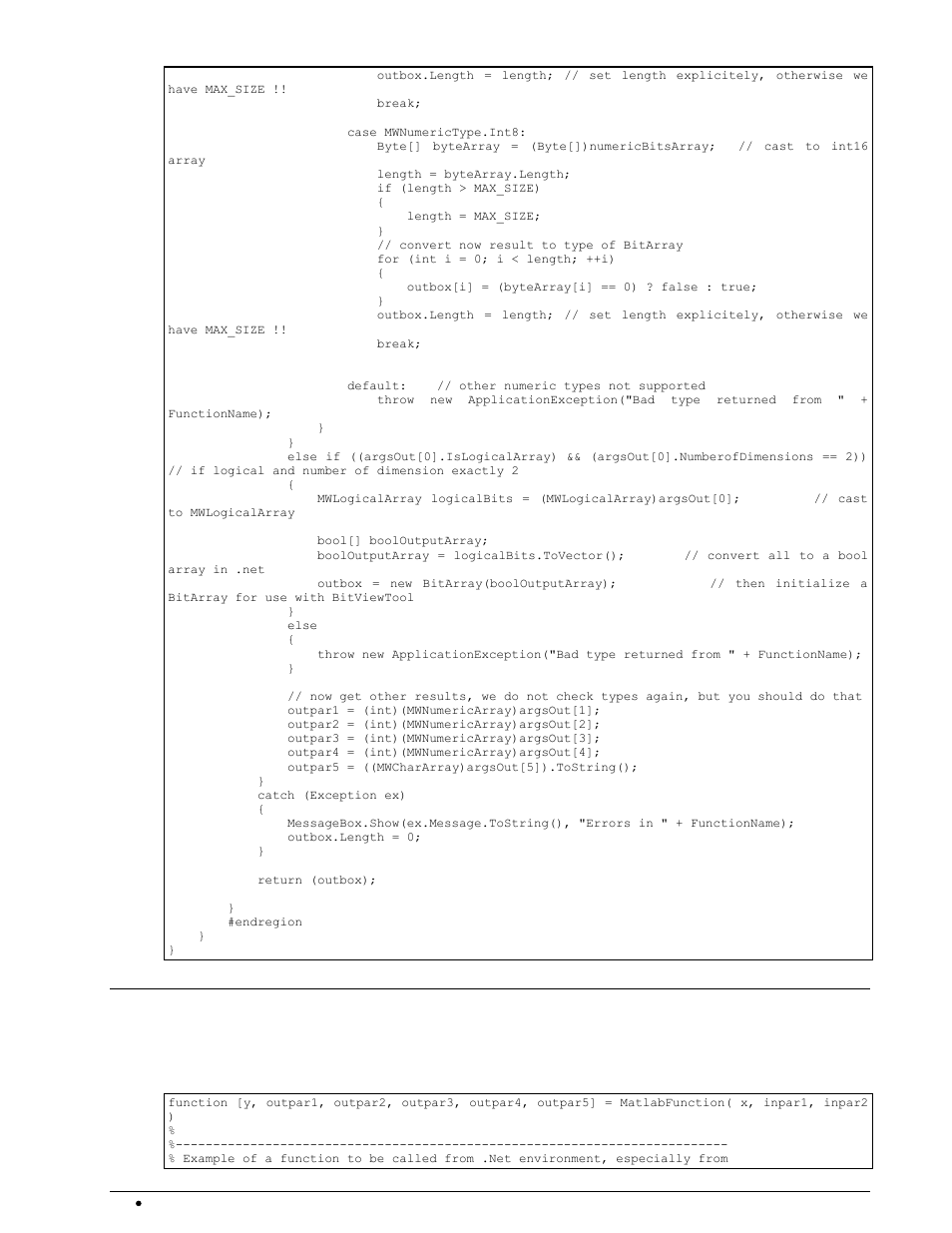 Source code template / example (matlab), Matlabfunction.m | Wavecom W-BitView V2.5.00 User Manual | Page 82 / 102