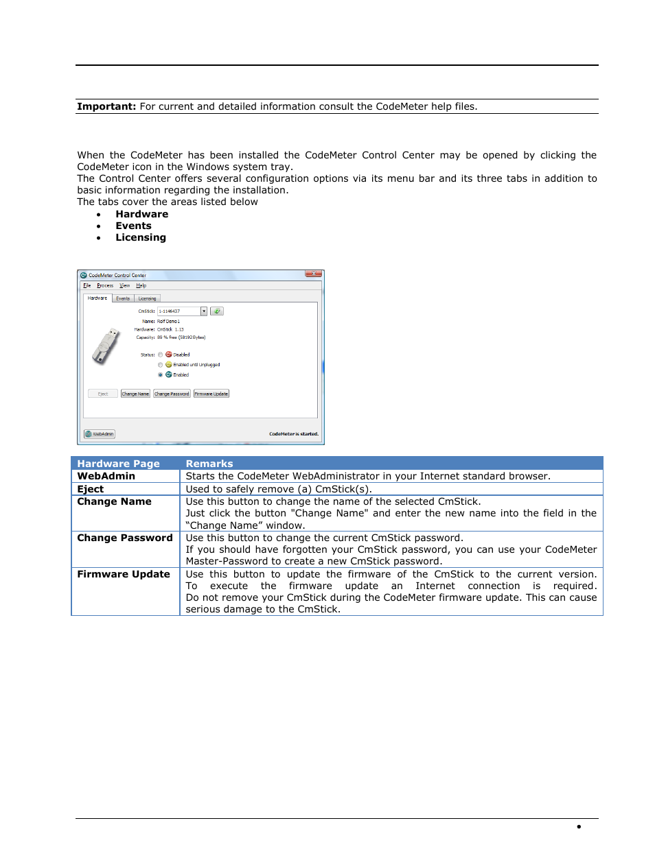 Codemeter and cmstick, Codemeter control center | Wavecom W-BitView V2.5.00 User Manual | Page 85 / 102