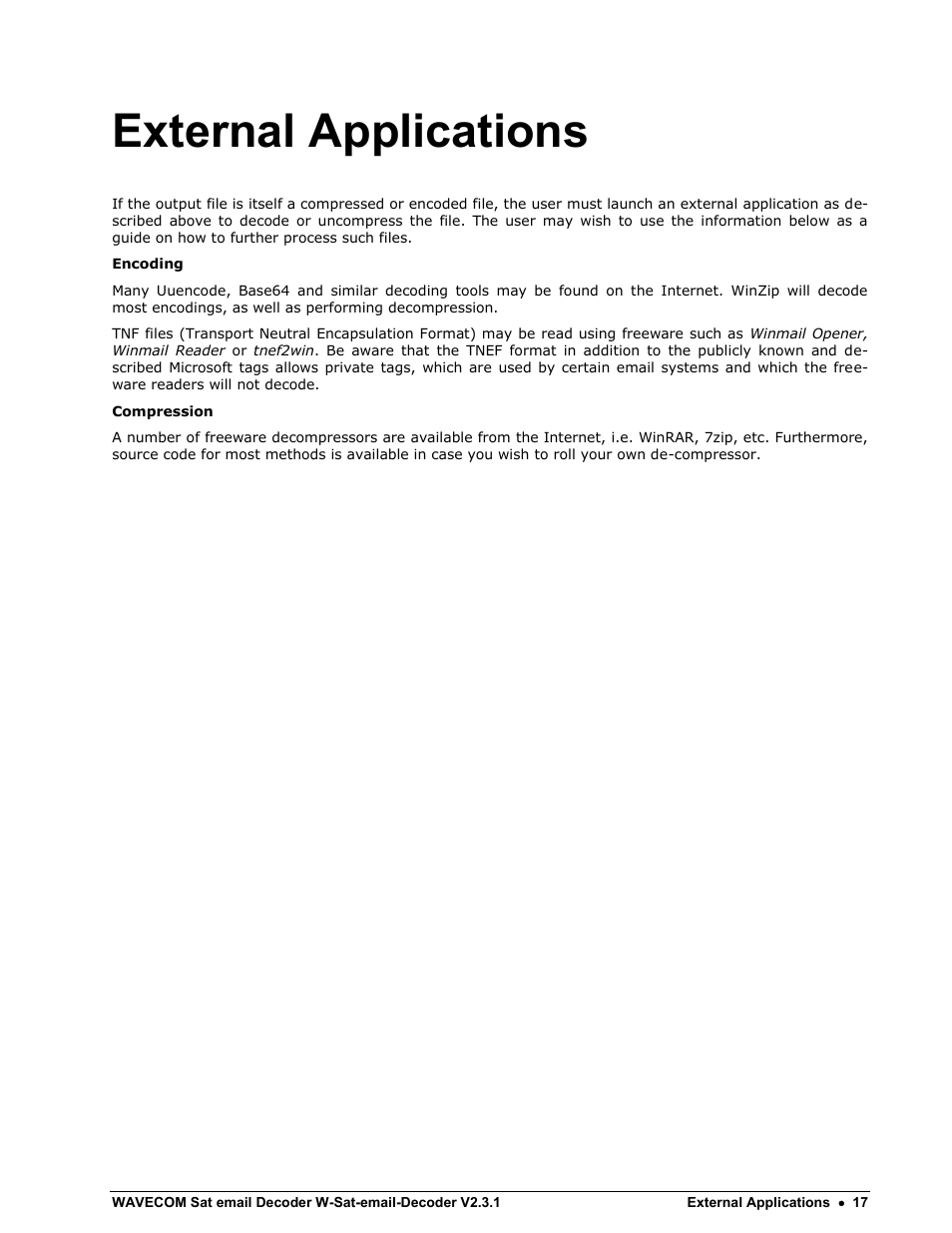 External applications | Wavecom W-Sat-email-Decoder V2.3.1 User Manual | Page 21 / 37
