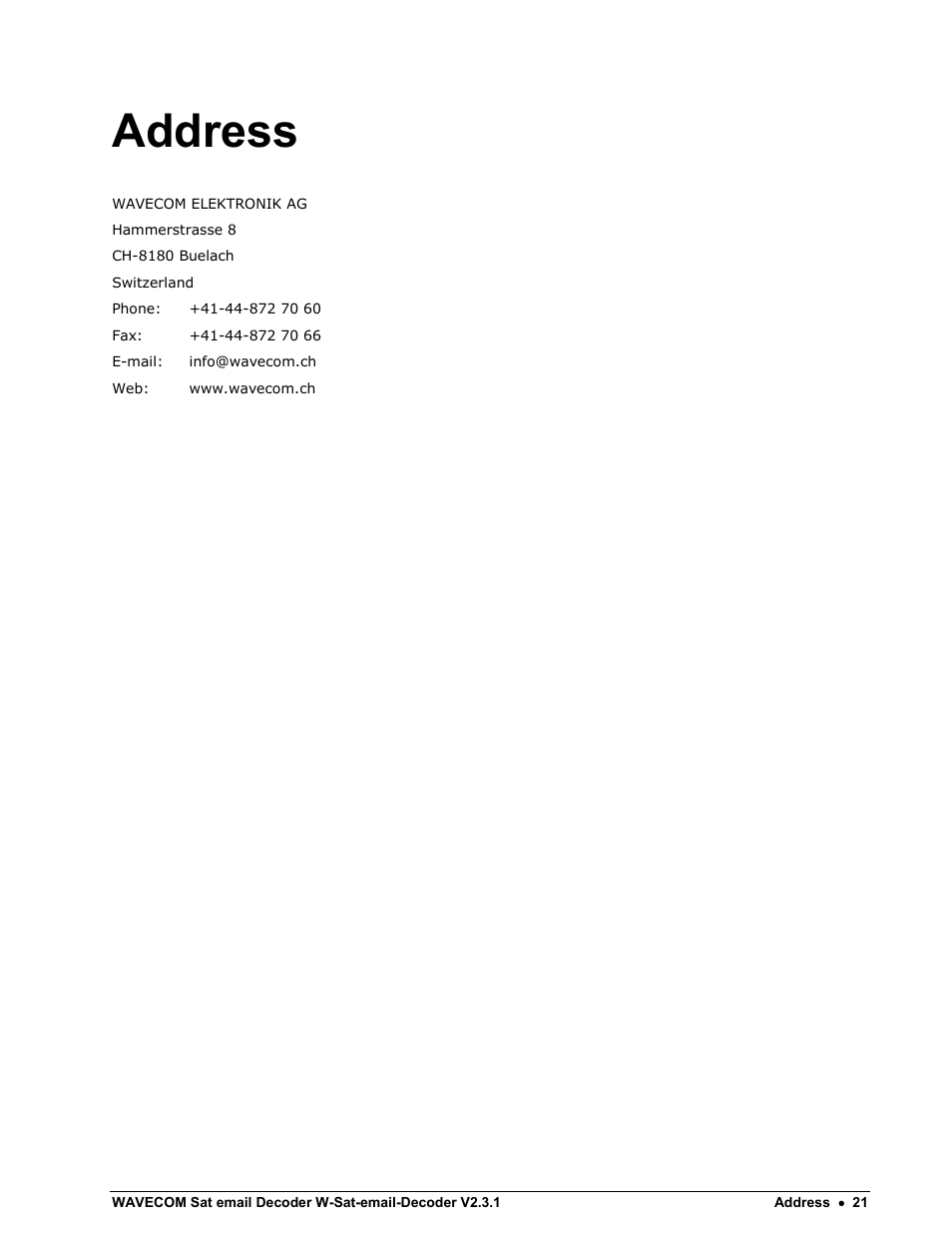 Address | Wavecom W-Sat-email-Decoder V2.3.1 User Manual | Page 25 / 37