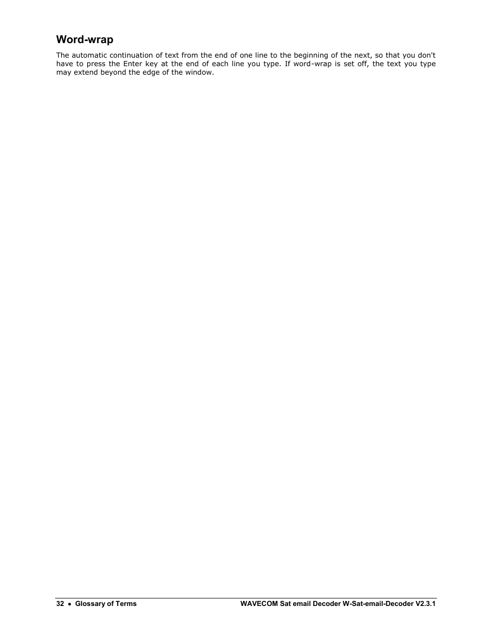 Word-wrap | Wavecom W-Sat-email-Decoder V2.3.1 User Manual | Page 36 / 37