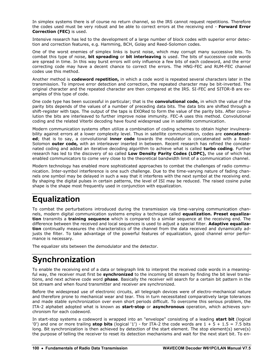 Equalization, Synchronization | Wavecom W61PC V7.5.0 User Manual | Page 110 / 353