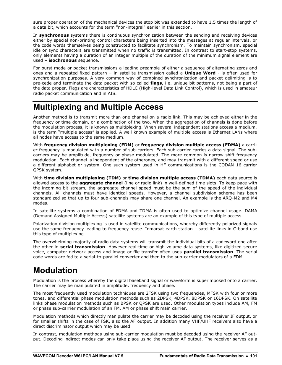 Multiplexing and multiple access, Modulation | Wavecom W61PC V7.5.0 User Manual | Page 111 / 353