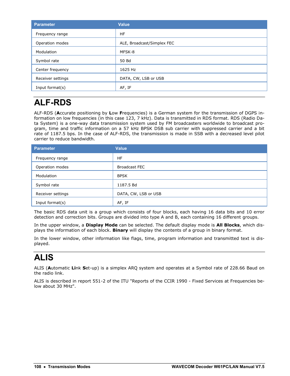 Alf-rds, Alis | Wavecom W61PC V7.5.0 User Manual | Page 118 / 353