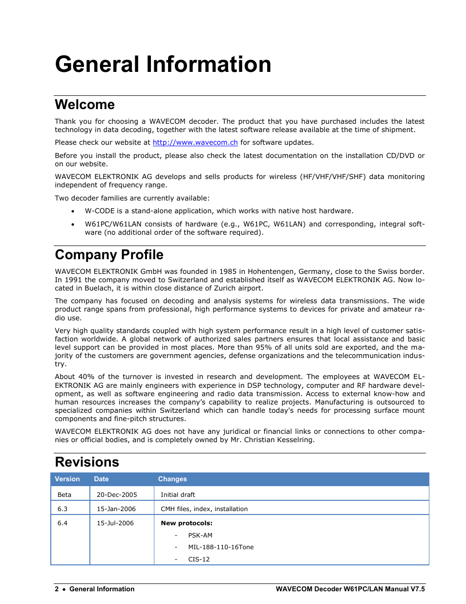General information, Welcome, Company profile | Revisions | Wavecom W61PC V7.5.0 User Manual | Page 12 / 353