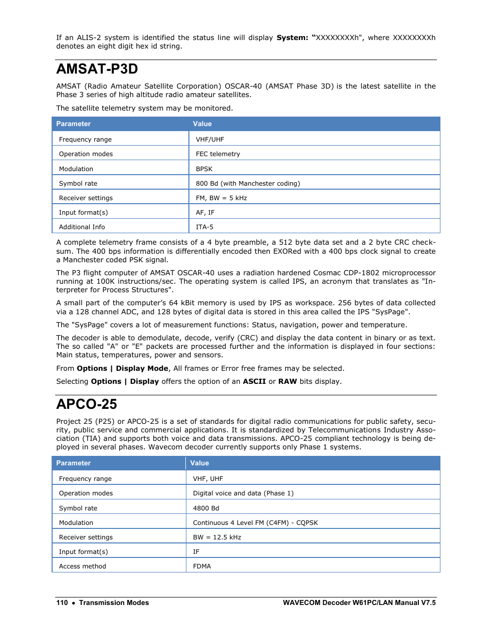 Amsat-p3d, Apco-25 | Wavecom W61PC V7.5.0 User Manual | Page 120 / 353