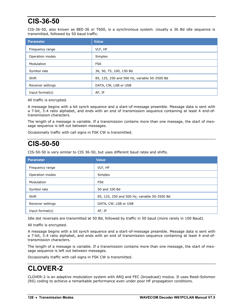 Cis-36-50, Cis-50-50, Clover-2 | Wavecom W61PC V7.5.0 User Manual | Page 138 / 353