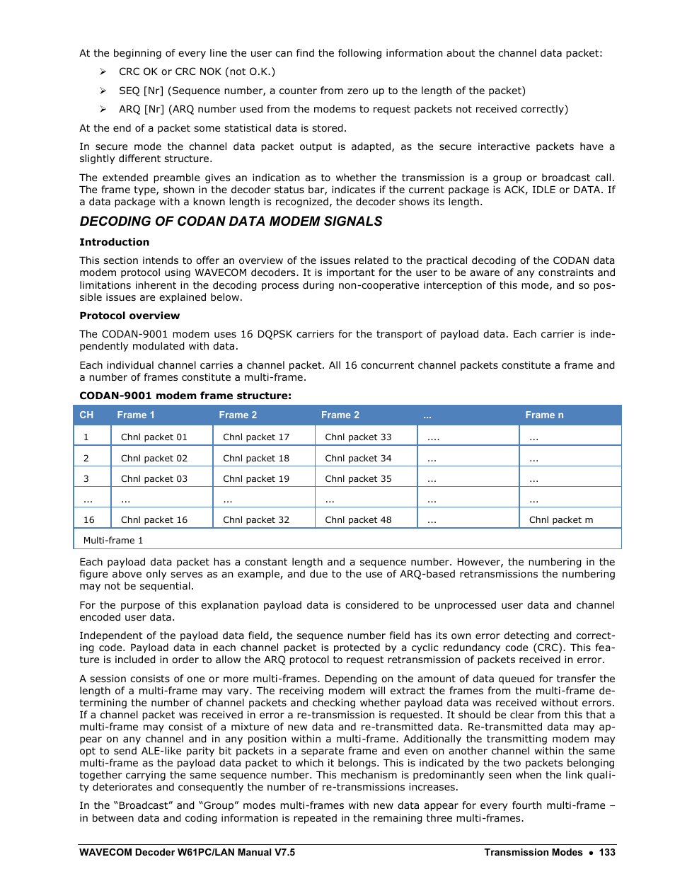 Decoding of codan data modem signals | Wavecom W61PC V7.5.0 User Manual | Page 143 / 353