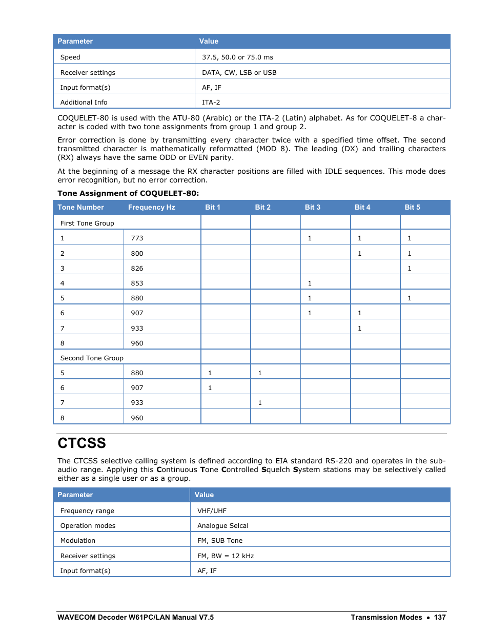 Ctcss | Wavecom W61PC V7.5.0 User Manual | Page 147 / 353