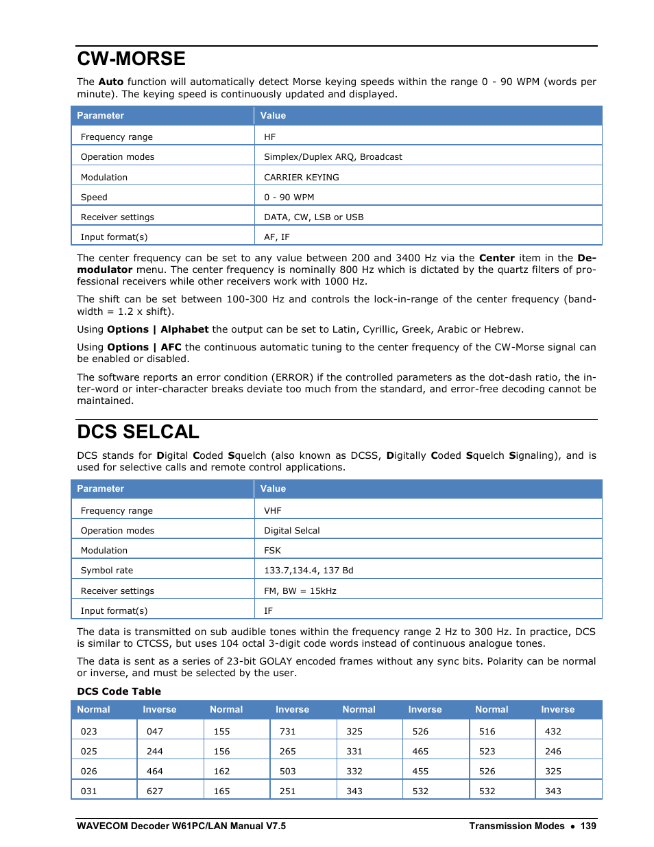 Cw-morse, Dcs selcal | Wavecom W61PC V7.5.0 User Manual | Page 149 / 353